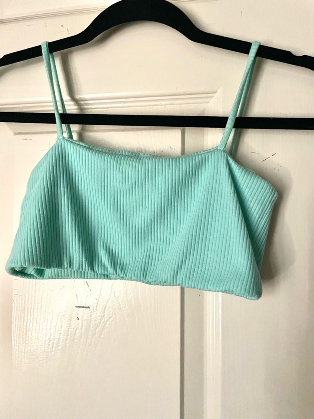 FARM Rio Mint Ribbed Spaghetti-Strap Crop Top - Picture 1 of 7